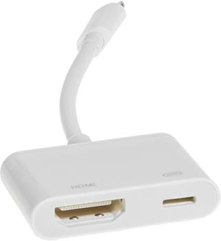 Photo of an iPhone lightning to HDMI AV adaptor.