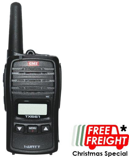 Photo of a 1W UHF handheld radio. Free freight Christmas special 2018.