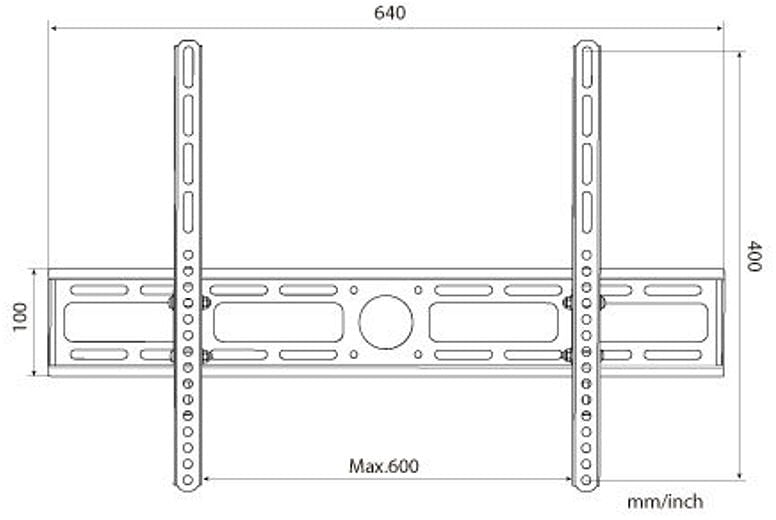 Dimensional illustration of an economy ultra-thin LCD TV wall mount with a 10 degrees tilt.