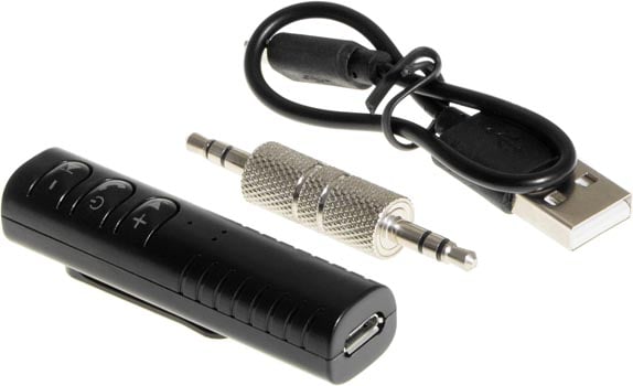 Photo of a 3.5mm jack stereo bluetooth receiver.