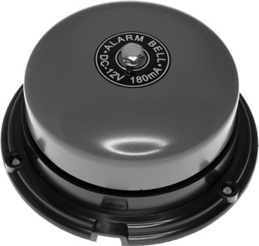 Photo of a 12VDC 180mA alarm bell taken from a high angle.