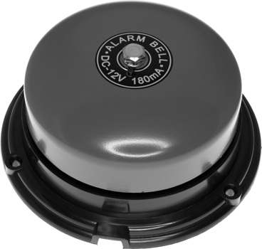 Photo of a 12VDC 180mA alarm bell taken from a high angle.