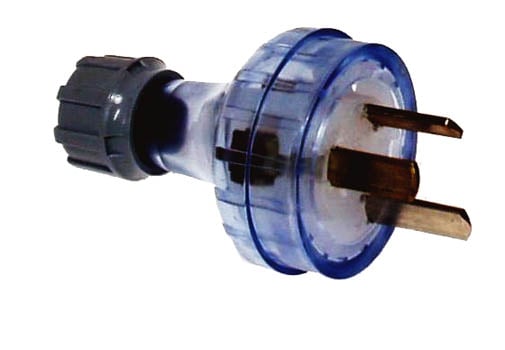 Photo of a 240VAC mains line plug.