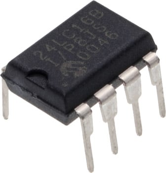 Photo of a 24LC16B EEPROM.