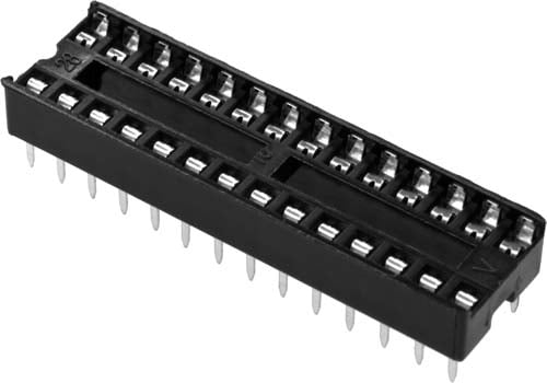 Photo of a 28 pin IC socket with 0.3 inch spacing.