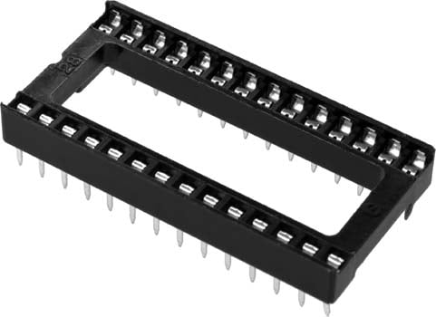 Photo of a 28 pin IC socket with 0.6 inch spacing.