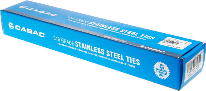 Photo of a 50 pack of 360mm long stainless steel ties.