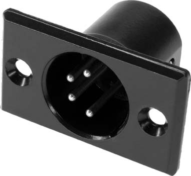 Photo of the front side of a 4 pin male chassis mount.