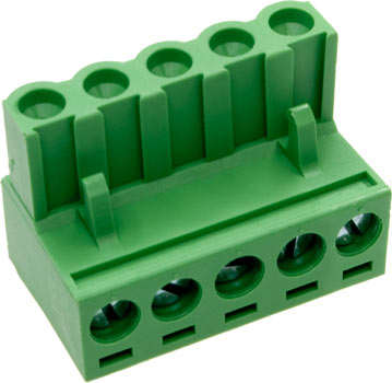 Photo of a 5-way plug with 5.08mm spacing.