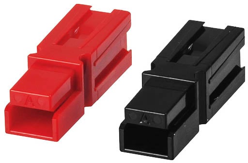Photo of a red and black set of 35 AMP Anderson connectors.