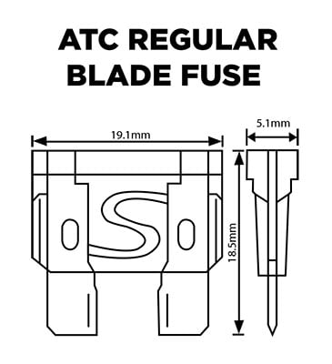 Blade Fuse Diagram - 19.1mm width, 18.5mm height, 5.1mm depth