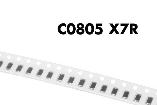 Photo of a reel of C0805 X7R chip ceramic capacitors.