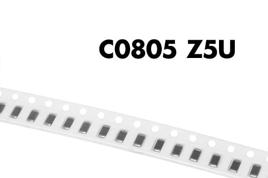 Photo of a reel of C0805 Z5U chip ceramic capacitors.