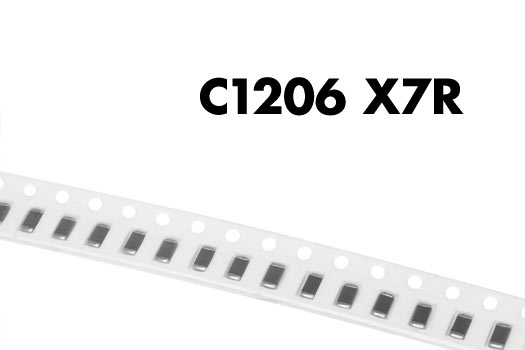 Photo of a reel of C1206 X7R chip ceramic capacitors.