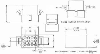 2.36mm Panel Mount Plug Housing Technical Drawing - Shows 12 Circuit