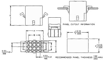 2.36mm Panel Mount Socket Housing Technical Drawing - Showns 12 Circuit