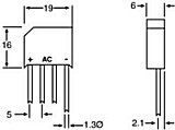 Technical illustration showing the dimensions of a 4A 400V bridge rectifier diode.