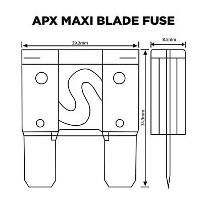 Maxi Blade Fuse Diagram - 29.2mm wide, 34.3mm height, 8.5mm depth