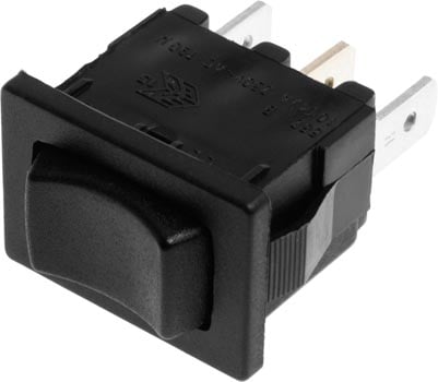 Photo of a double pole double throw on-off-on mini rocker switch.