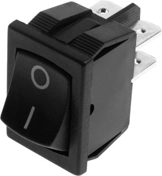 Photo of a double pole single throw (DPST) mini rocker switch.