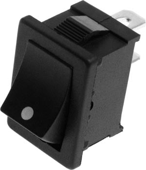 Photo of a single pole single throw (SPST) mini rocker switch.