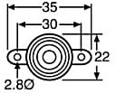 Technical illustration showing the dimensions of a panel mount piezo buzzer with wires.
