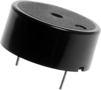 Photo of a PCB mount 23mm diameter piezo buzzer.