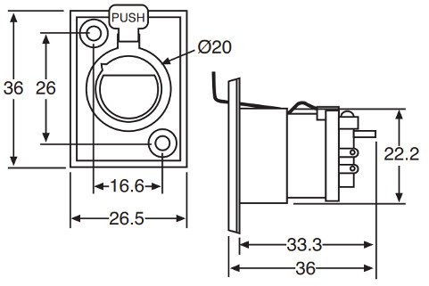5 Pin Female Chassis Socket Dimensions