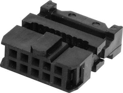 Photo of a 3001-10PY FRC plug with strain relief, taken from a low angle.