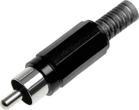 Photo of a black RCA plug.