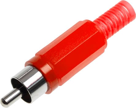 Photo of a red RCA plug.