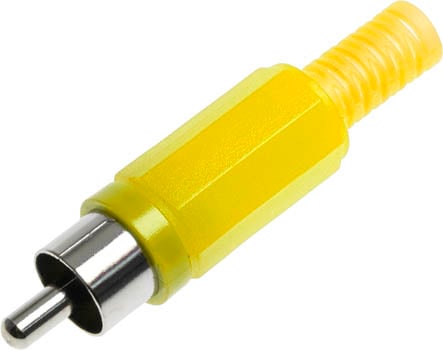 Photo of a yellow RCA plug.