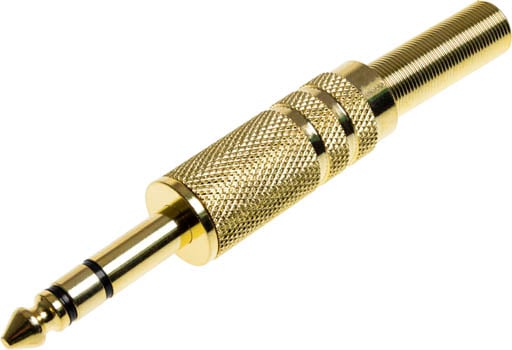 Photo of a 6.5mm gold metal stereo plug.