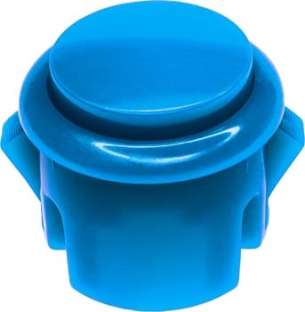 Photo of a 30mm diameter blue push button switch.
