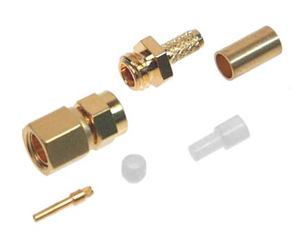 Photo of a SMC male crimp plug that suits rg174 cables.