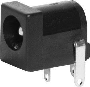 Photo of a black 2.5mm pin DC PCB socket.