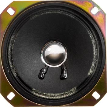 Photo of a 4 ohm and 2 watt speaker with a 100mm diameter.