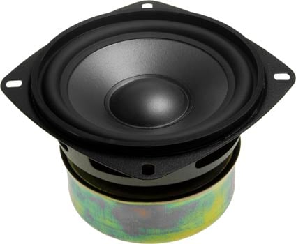 Photo of a 100mm 15W woofer speaker.