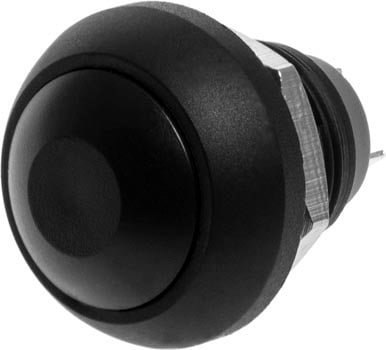 Photo of a black momentary N-O push dome switch.