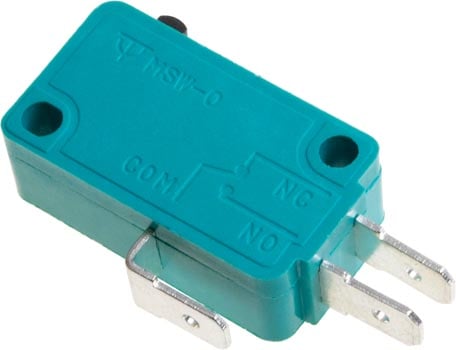 Photo of a 5A single pole double throw (SPDT) pin microswitch.