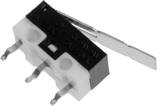 Photo of an ultramini micro switch with a lever.