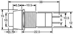 Technical illustration showing the dimensions of a momentary normally off single pole single throw push switch.