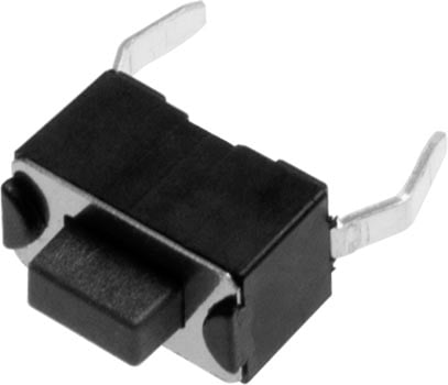 Photo of a 6mm by 3mm single pole single throw (SPST) tactile switch.