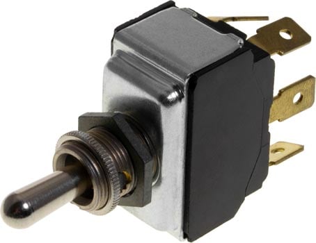 Photo of a 10A double pole double throw (DPDT) on-off-on toggle switch.