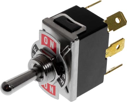 Photo of a 10A double pole double throw (DPDT) on-off-on toggle switch.