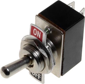 Photo of a 2 amp 250 volt single pole single throw (SPST) toggle switch.