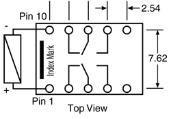 Telecom 1A DPDT PCB Relay 12VDC Top View