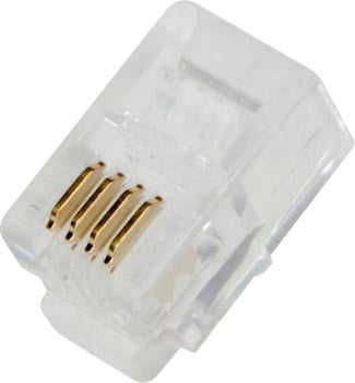 Photo of a 4x4 RJ11 telephone plug.