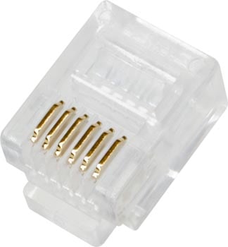 Photo of a 6x6 RJ12 telephone plug.