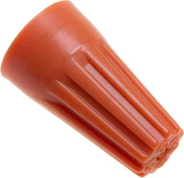 Photo of an orange twist nut mains connector.